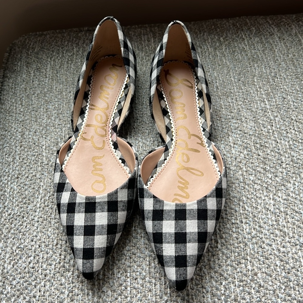 Sam Edelman Black and White Gingham Pointed D'Orsay Flats - Picture 2 of 7